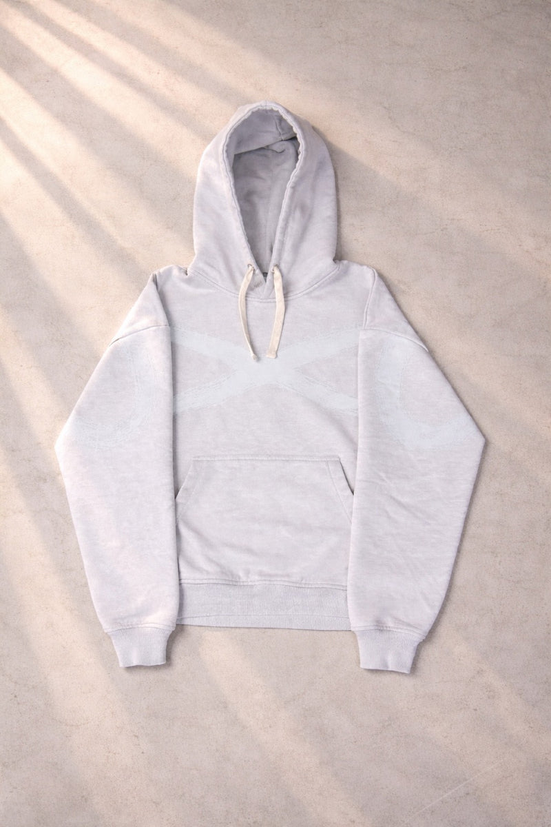 Loose Stitches Infinite Hoodie in light gray, front view